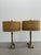 Elevate any space with this striking pair of vintage mid-century table lamps featuring beautifully carved wood columns,...