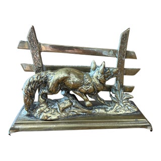 Vintage English Brass Fox Letter Rack For Sale