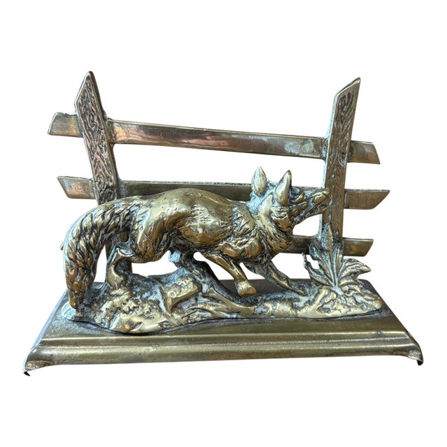 Vintage English Brass Fox Letter Rack For Sale