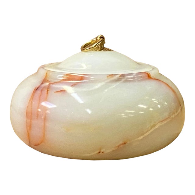 Chinese Off White Brown Color Stone Carved Container Display For Sale