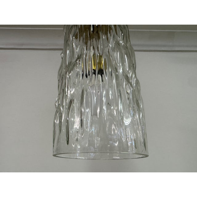 Vintage Ice Glass and Brass Pendant, 1960s For Sale - Image 3 of 11