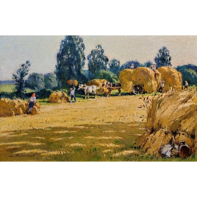 1920s Andre Fremond - Farmland Landscape During Harvest- C.1920 Oil Painting For Sale - Image 5 of 12