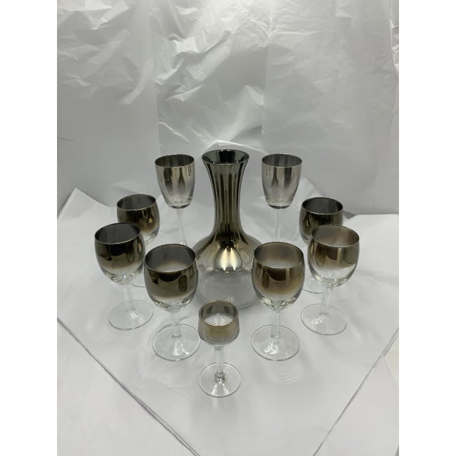 Vintage Dorothy Thorpe Silver Fade Carafe & Stem Wine Glasses- 7 Pieces For Sale - Image 10 of 12