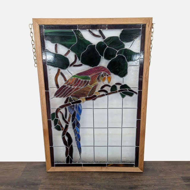 Contemporary Stained-Glass Parrot in Wood Frame For Sale - Image 3 of 8