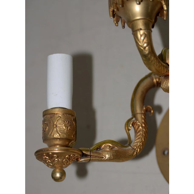 American Pair of 19th Century Classical Gilded Brass Sconces For Sale - Image 3 of 8