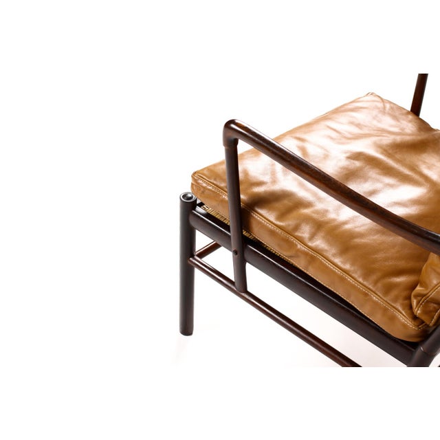 1960s Danish Modern / Mid Century Rosewood Colonial Armchair – Ole Wanscher for Poul Jeppesen – Cognac Leather For Sale - Image 10 of 16