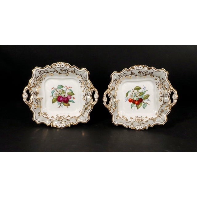 Gray English Porcelain Botanical Fruit Dessert Service, Attributed to Coalport Circa 1830 For Sale - Image 8 of 11