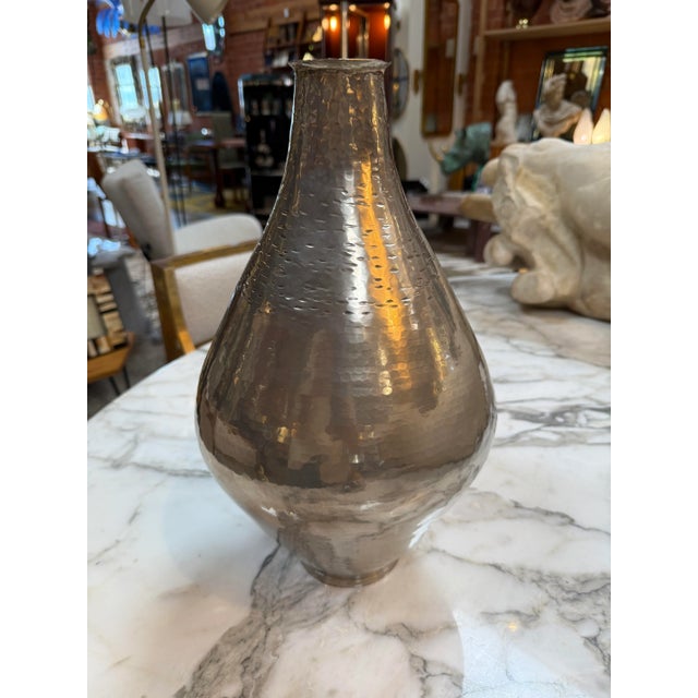 Metal Vintage Hammered Silver Metal Vase For Sale - Image 7 of 7