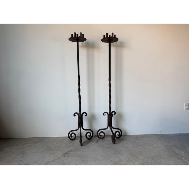Mid-Century Modern Vintage Jan Barboges Hand-Forged Iron Floor Candle Holders – Pair For Sale - Image 3 of 12