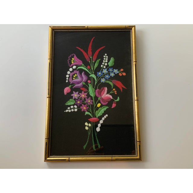 Vintage Floral Embroidery Wall Hanging, Framed For Sale - Image 9 of 9
