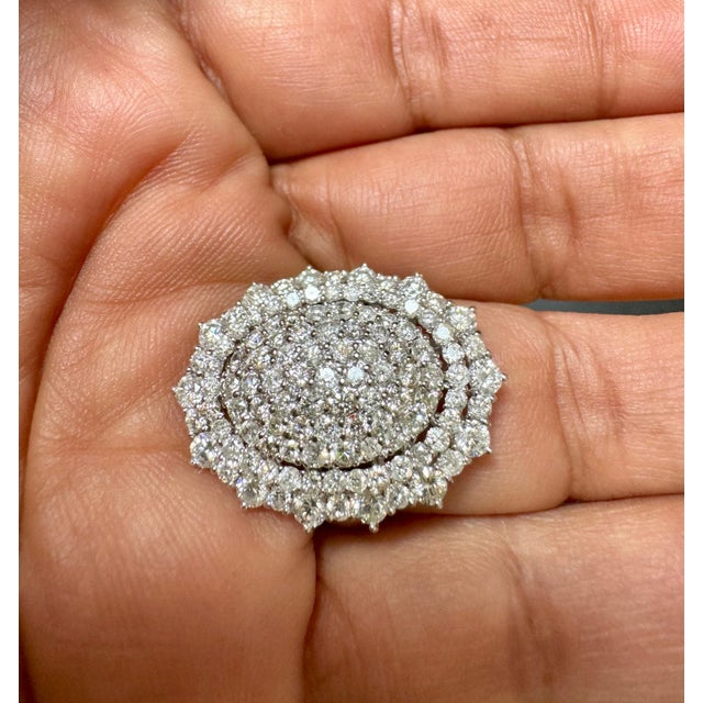 4.60 Ct Natural Pave Set Diamond Cocktail Ring , Large Oval Shape 18K White Gold For Sale - Image 4 of 18