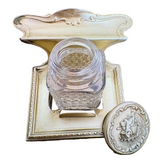 Vintage Brass and Glass Inkwell For Sale