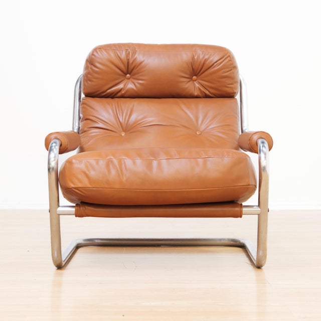 Gelderland 1970s Post Modern Chrome & Leather Attributed to Jan Des Bouvrie for Gelderland For Sale - Image 4 of 15