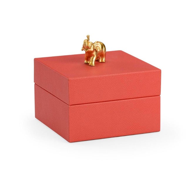 Hollywood Regency Red Faux Leather Elephant Box For Sale - Image 3 of 3