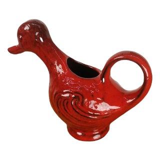 Mid-Century Red Glazed Duck Pot For Sale