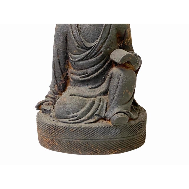 Metal 12" Iron Rustic Sitting Lohon Monk Study Reading Meditation Statue For Sale - Image 7 of 7