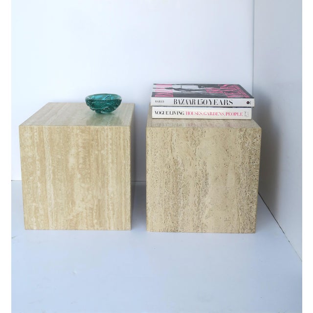 Italian Travertine Marble End Tables, Pair For Sale In New York - Image 6 of 17