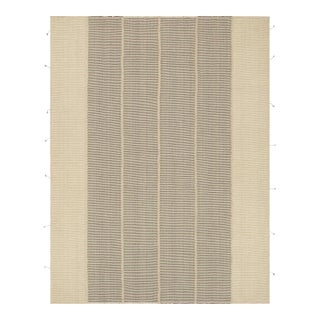 Rug & Kilim’s Contemporary Kilim in Black and Beige Textural Stripes For Sale