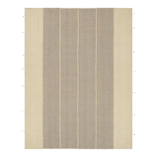 Rug & Kilim’s Contemporary Kilim in Black and Beige Textural Stripes For Sale