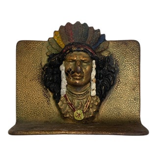 Vintage Indian Chief Bronze Bookend or Door Stop For Sale