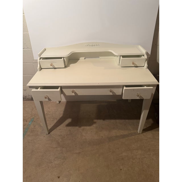 20th Century Painted White Writing Desk. Four Drawers and Center Slide-Out for Computer Keyboard. For Sale - Image 4 of 8