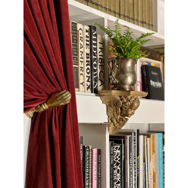 Pair of Vintage Gilded Plaster Winged Cherub Wall Sconce Shelves For Sale - Image 10 of 12