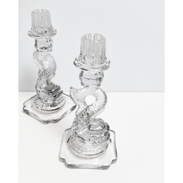 Cambridge Dolphin Fish Clear Glass Candlesticks For Sale - Image 14 of 18