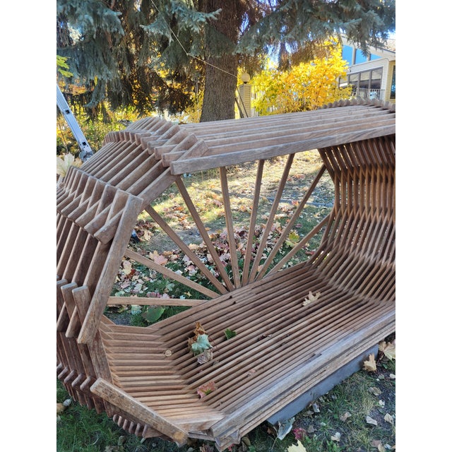 1970s Sculptural Slatted Wood Cocoon Daybed With Architectural Oval Frame For Sale - Image 9 of 17