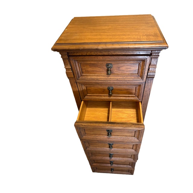 Wood Vintage Drexel Guildhall Oak Lingerie Chest, 7 Drawers For Sale - Image 7 of 12