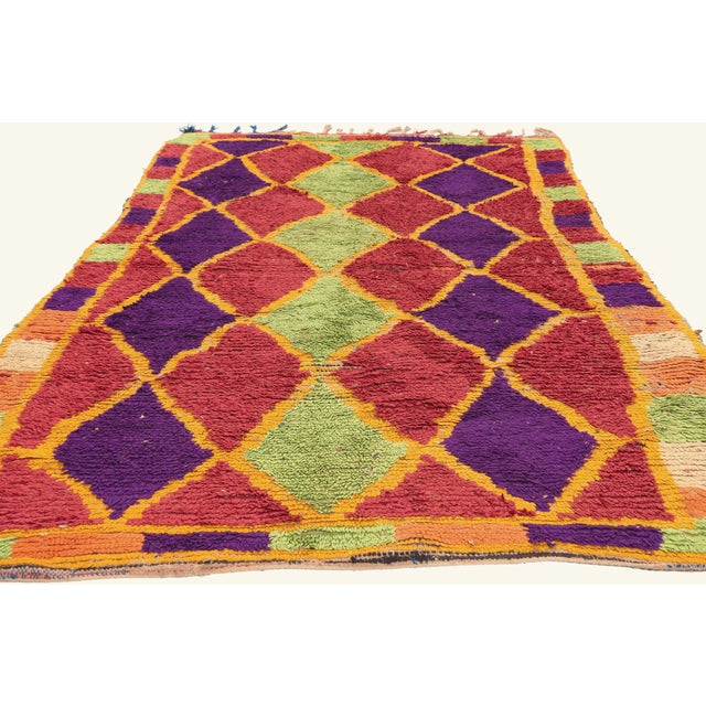 Tribal Vintage Boujad Boucherouite Moroccan Rug, 04'05 X 08'03 For Sale - Image 3 of 10