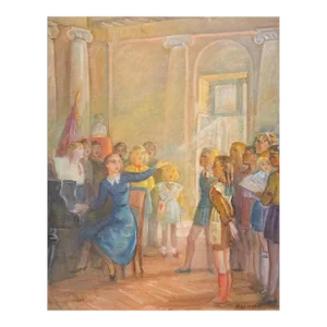 Mid-20th Century Original Untitled Oil on Canvas of a Choir Scene, by Artist Boris Anatolievich Sholokhov (Signed)