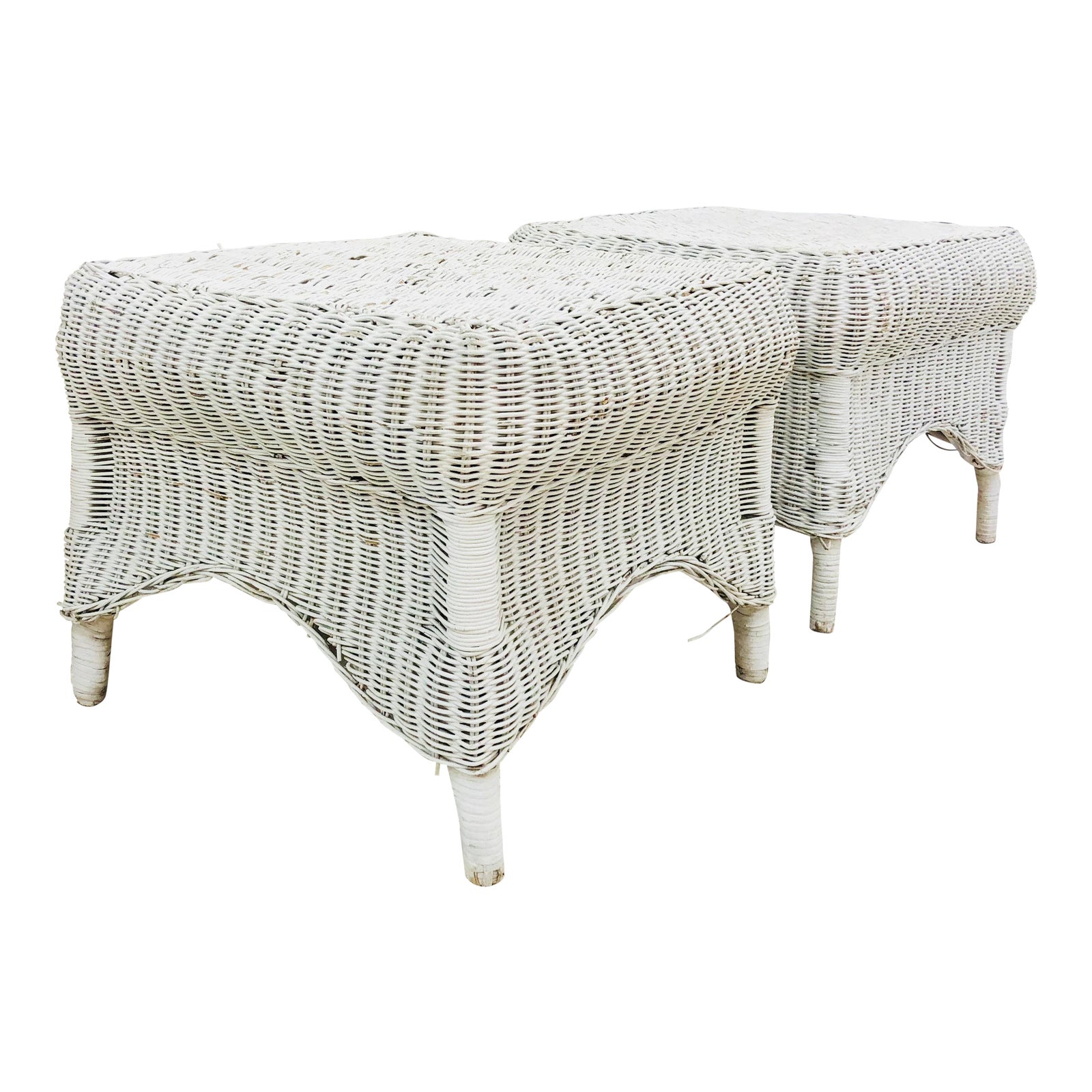 Pair Vintage Woven Wicker Ottomans Chairish