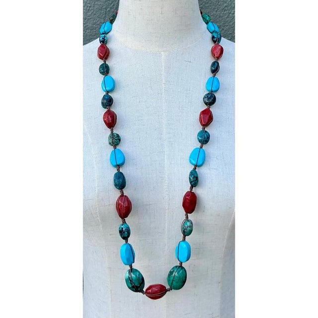 Vintage Turquoise & Coral Bead Necklace For Sale In West Palm - Image 6 of 12