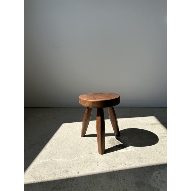 Small Brown Tripod Stool in Upcycled Teak For Sale - Image 6 of 10