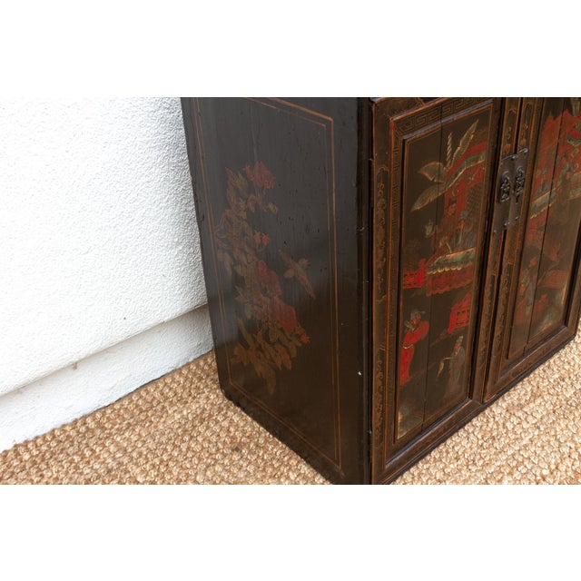 Chinese Antique Dramatic Painted Oriental Cabinet For Sale - Image 3 of 11