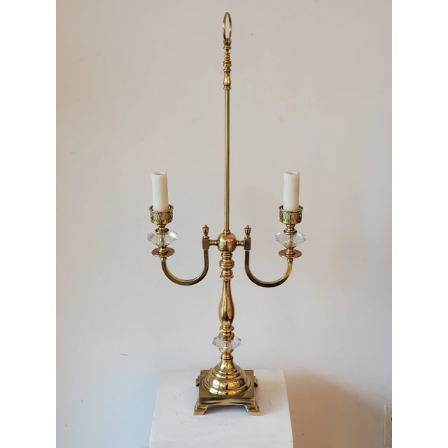 Brass 20th Century Brass 2 Light Table Lamp With Shade For Sale - Image 8 of 8