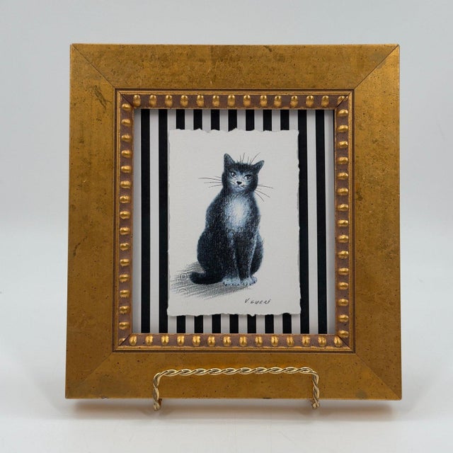 Original Black Cat Drawing on Paper in Gilt Frame For Sale In Tampa - Image 6 of 9