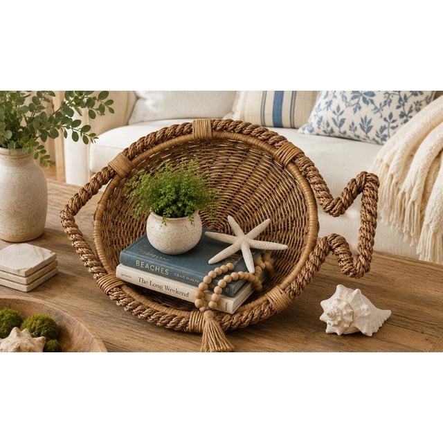 Vintage Woven Wicker Rattan Fish-Shaped Decorative Basket Tray For Sale - Image 13 of 14