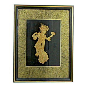 1960s Large Sebet Silverman Verre Églomisé Thai Dancer Gold Leaf Sculptural Wall Art