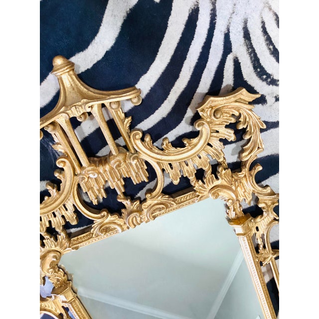 Vintage Italian Gold Gilt Pagoda Carved Wood Chinoiserie / Chinese Chippendale Wall Mirror For Sale - Image 16 of 17