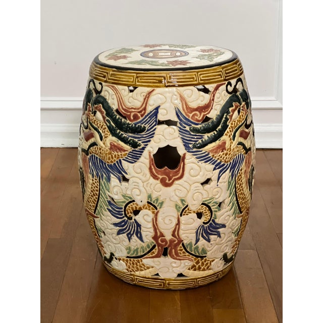 Chinese 20th Century Chinese Dragon Ceramic Hand-Painted Garden Stool For Sale - Image 3 of 14