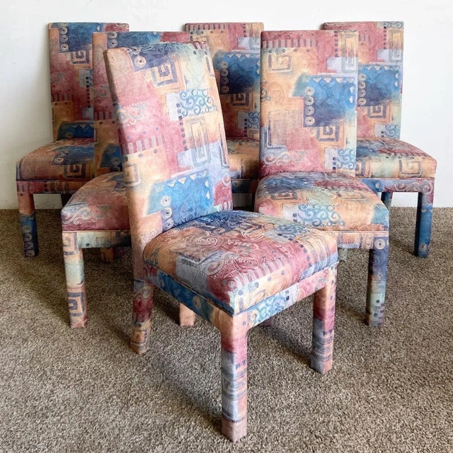 Postmodern Multi Colored Parsons Dining Chairs - Set of 6 For Sale - Image 9 of 9