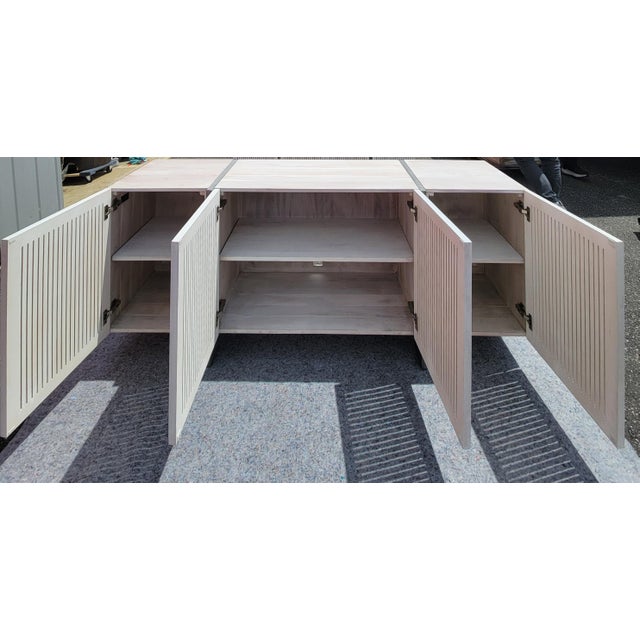 Contemporary Cb2 Costela 74" White Wash Acacia Wood Credenza For Sale - Image 3 of 11