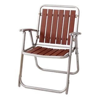 Vintage Mid-Century Aluminum and Wood Folding Lawn Chair For Sale