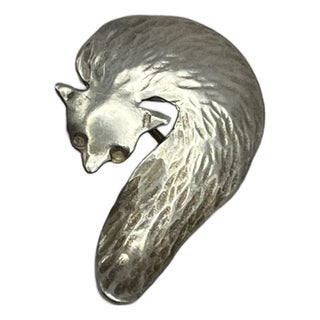 Signed Letti Rapp Swedish Modernist Sterling Silver Fox Brooch Pendant Original Box Ephemera For Sale