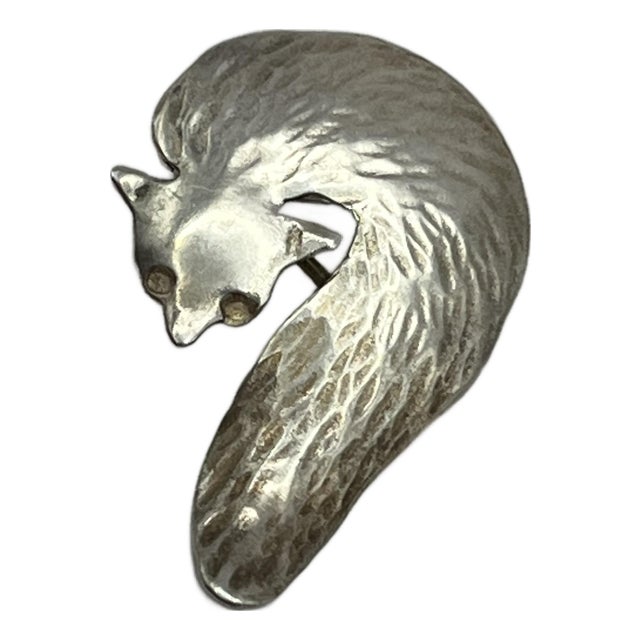 Signed Letti Rapp Swedish Modernist Sterling Silver Fox Brooch Pendant Original Box Ephemera For Sale