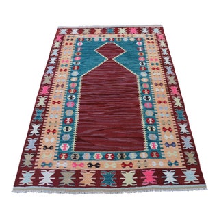 1970s Turkish Anatolian Hand Knotted Natural Wool Burgundy Kilim Rug For Sale