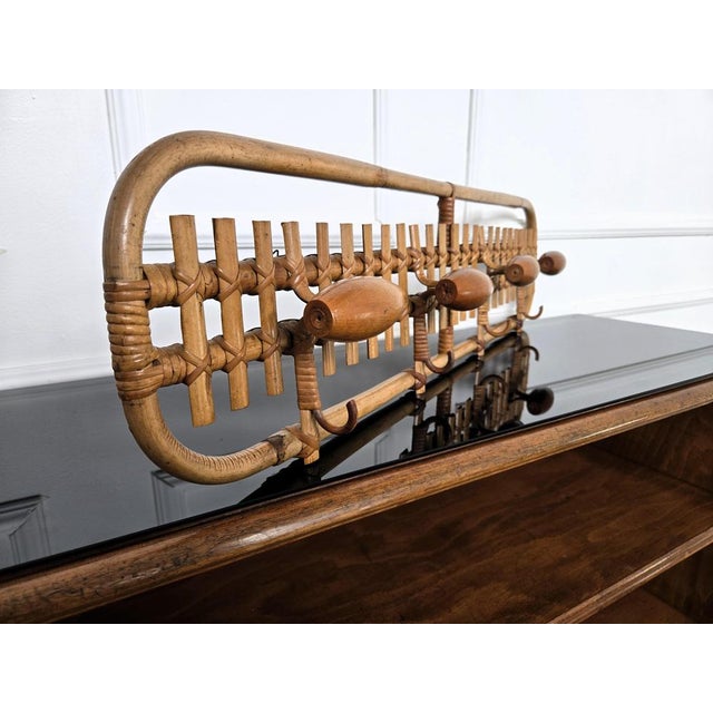 Italian Bohemian Bamboo and Rattan Wall Coat Hanger, 1960s For Sale - Image 4 of 10