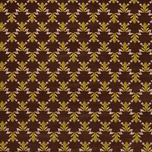 Harlequin Wood Frog Fabric in Chocolate/Pistachio - a Sample For Sale