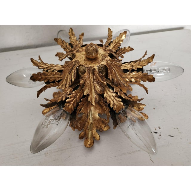 1970s Gold-Plated Six-Light Florentine Wall Lamp, 1960s For Sale - Image 5 of 18